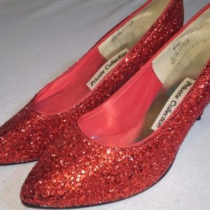 Red glittery high heeled shoes